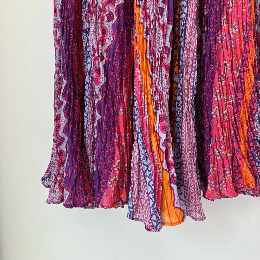 WinterSilks Floral Boho Midi Skirt Small Cotton Silk Pink Purple - Picture 3 of 5